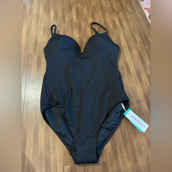 NWT Seafolly Women's Petal Edge Sweetheart One Piece Swimsuit black size US 10 - Picture 2 of 8